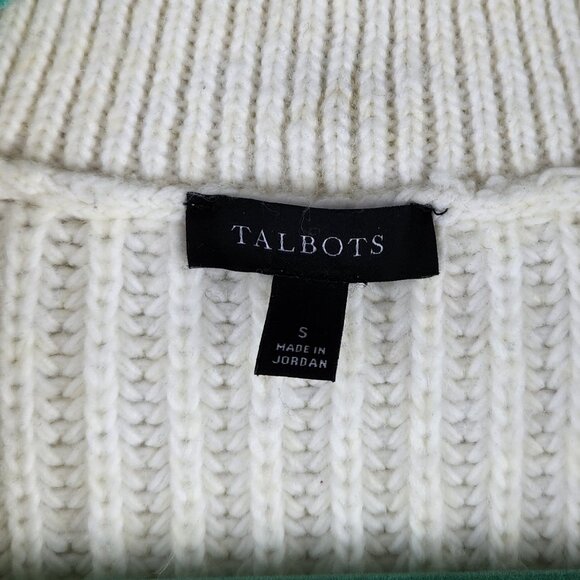 Talbots Cream Gray Colorblock Striped Ribbed Zip Collar Sweater sz S - Picture 8 of 9